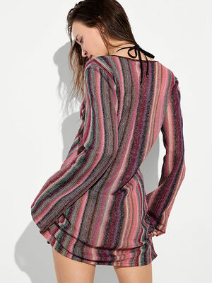 Beachwear Shimmer Knit Long-Sleeve Mini Dress
