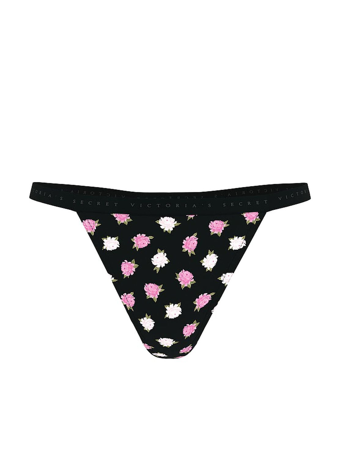 vs Victoria's Secret Stretch Cotton V-String Panty Black Floral 1 of 6 