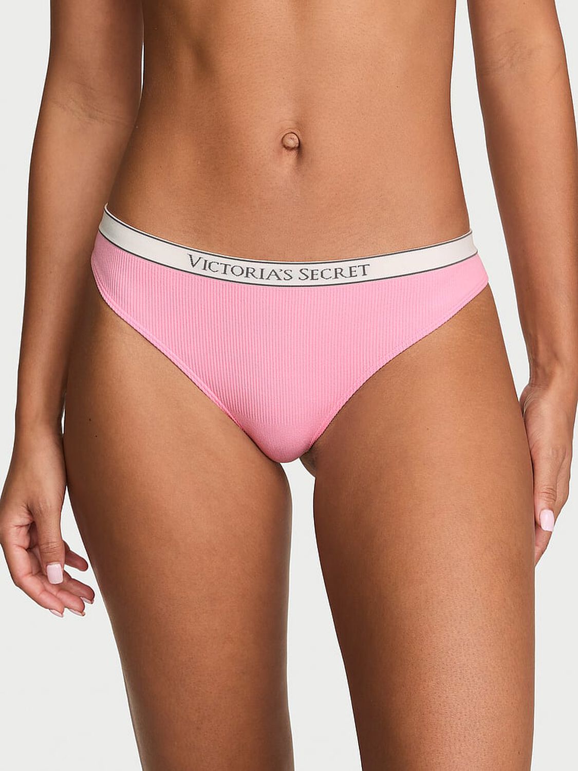 vs Seamless Seamless Logo Rib Thong Panty Victoria Pink 1 of 2 