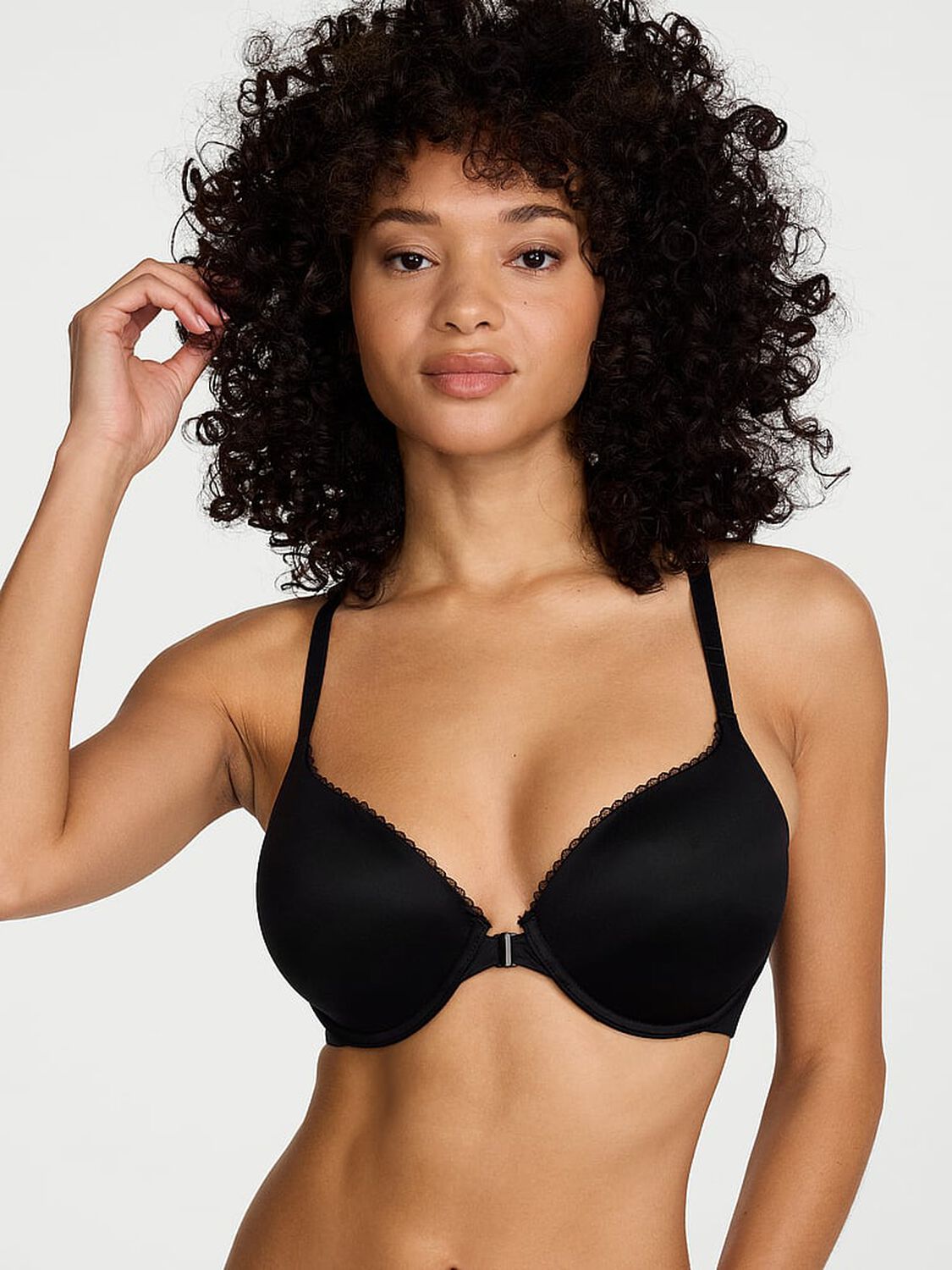vs Body By Victoria Lightly Lined Lace Racerback Demi Bra Black 1 of 4 
