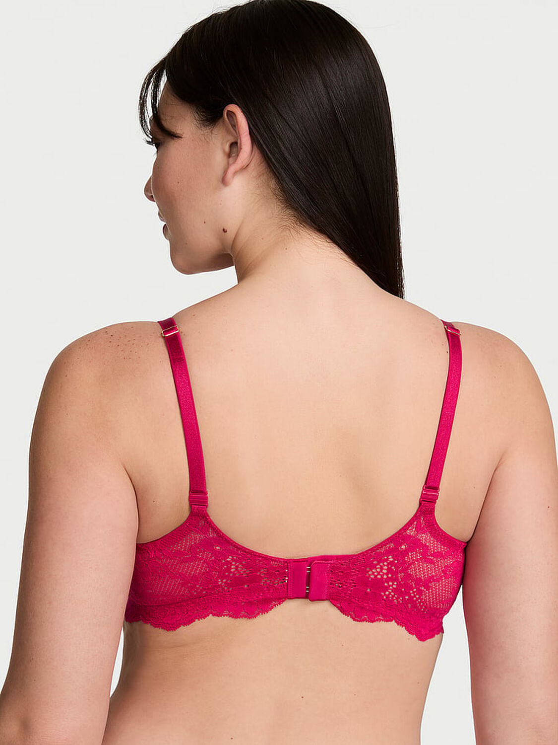 vs Dream Angels Lace Lightly Lined Classic Coverage Demi Bra Vibrant Fuchsia 2 of 3 