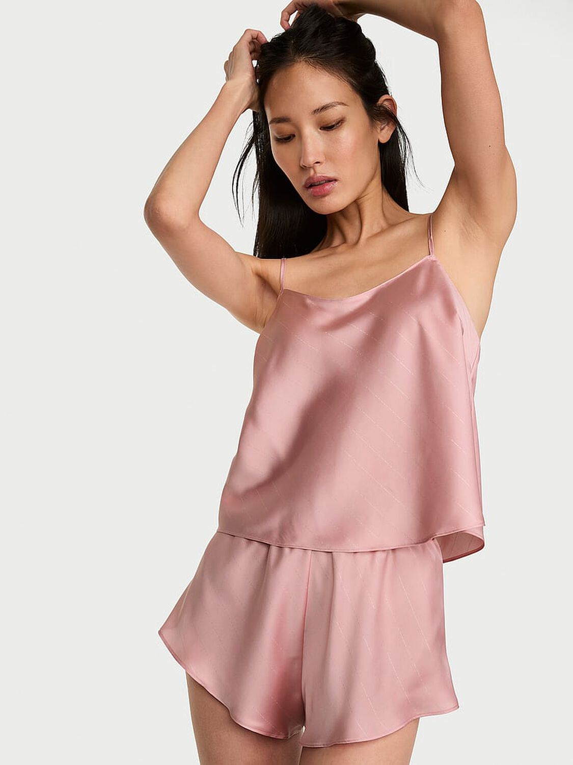 vs Victoria's Secret Satin Open-Back Cami & Shorts Set Chalk Rose 1 of 2 