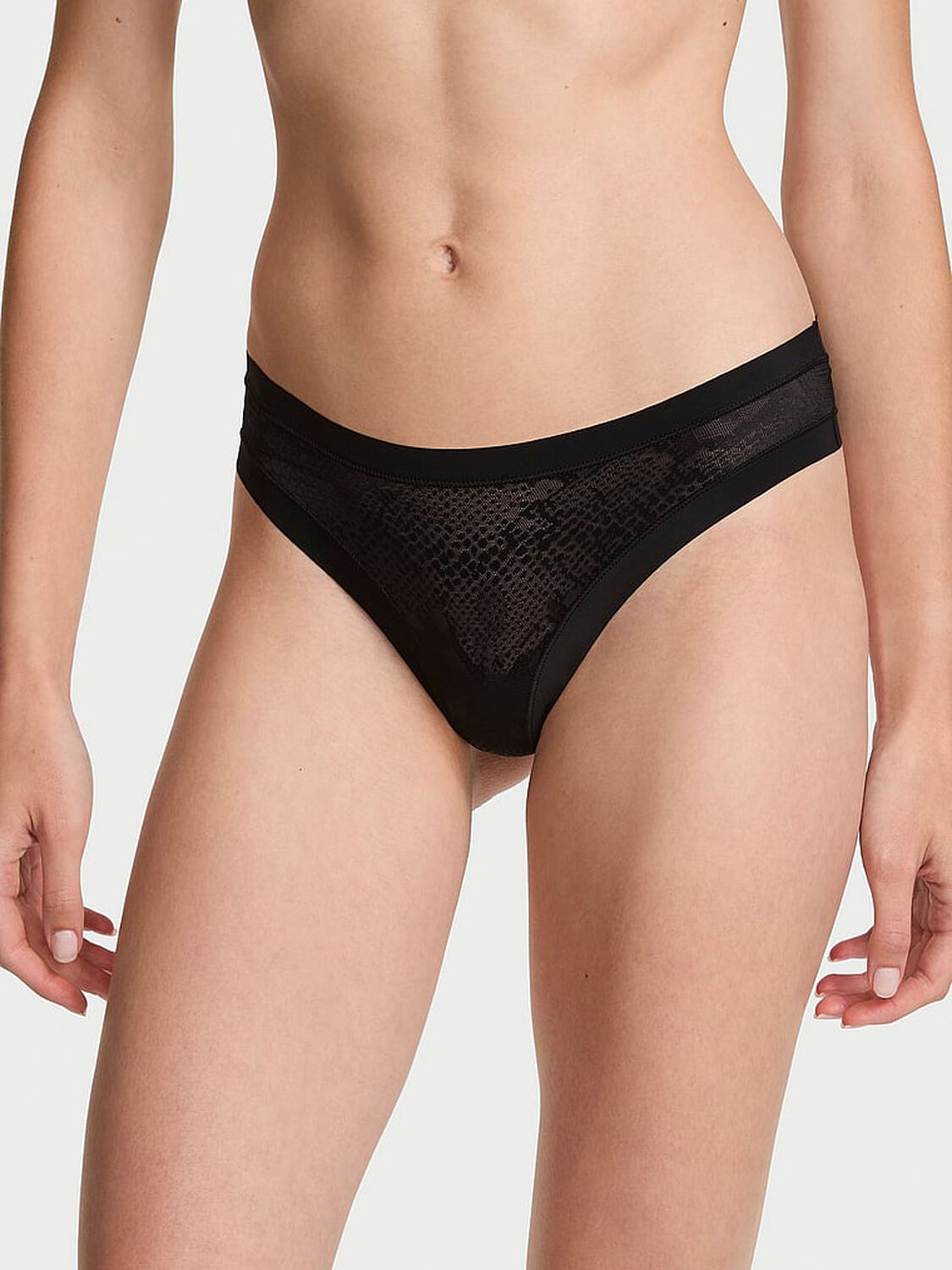 vs No-Show No-Show Snake Mesh Thong Panty Black 1 of 2 