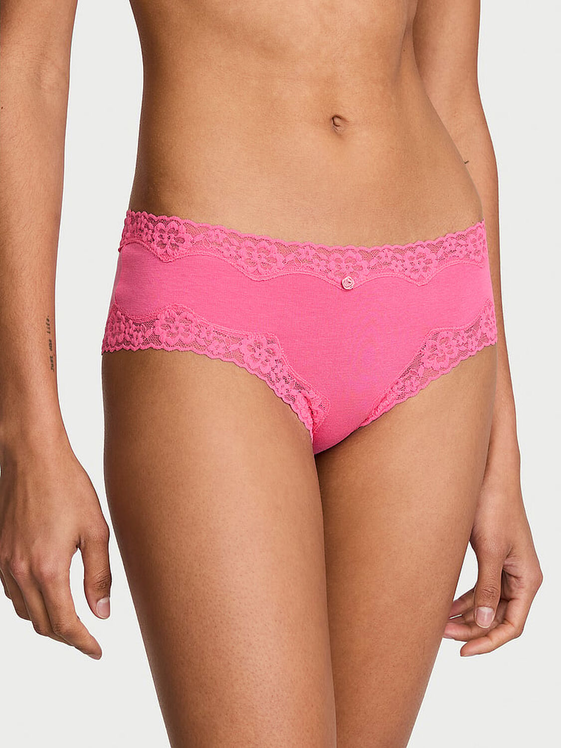 vs Lace Trim Cotton Lace-Waist Cheeky Panty Pink Radiance 1 of 4 