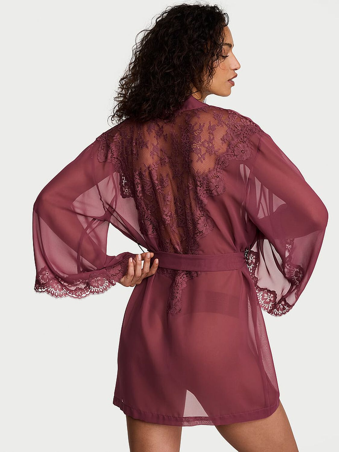 vs Dream Angels Chiffon & Lace Short Robe Morning Rose 2 of 3 