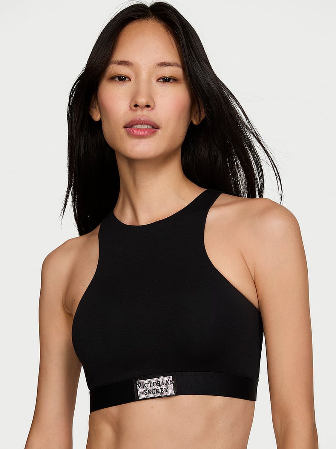 vs The T-Shirt Cotton Shine Patch Unlined High-Neck Bralette Black 1 of 3 