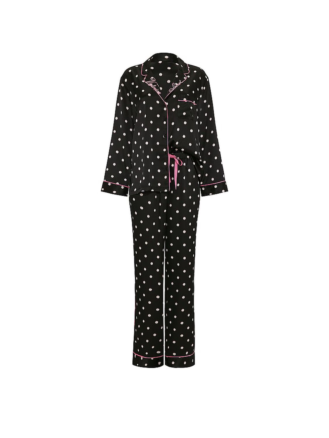 vs Victoria's Secret Signature Satin Long Pajama Set Black Dot 3 of 3 