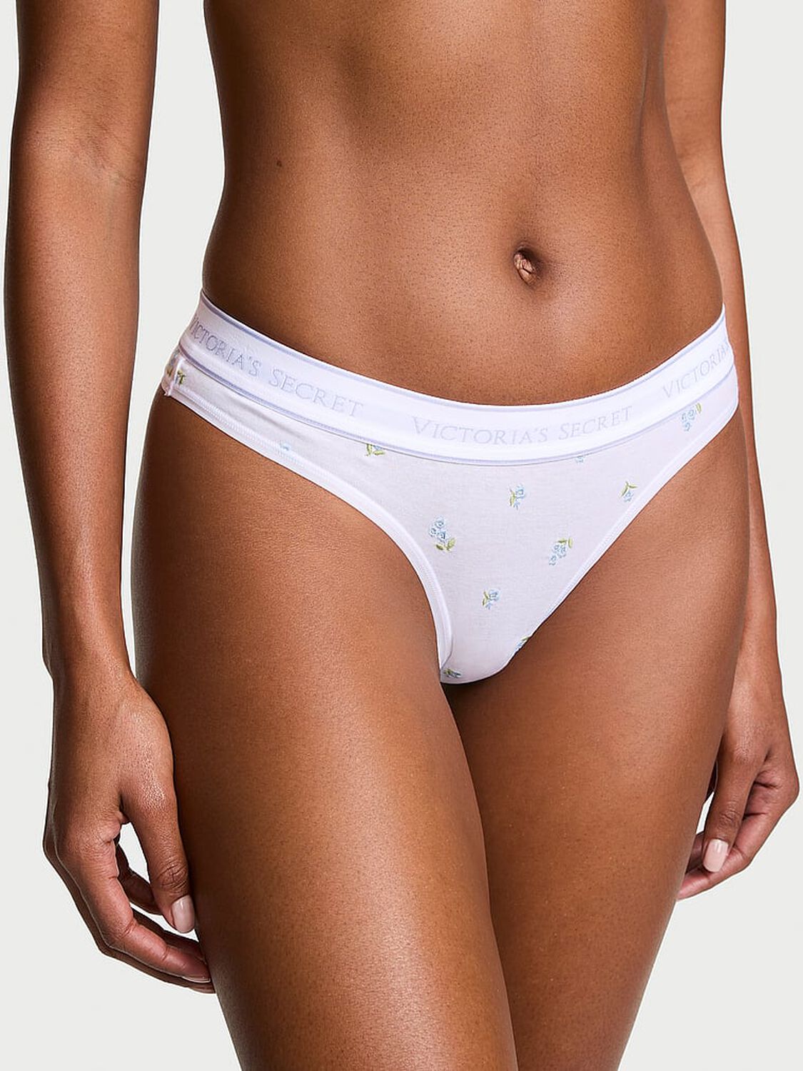 vs Cotton Logo Cotton Embroidered Thong Panty 1 of 2 