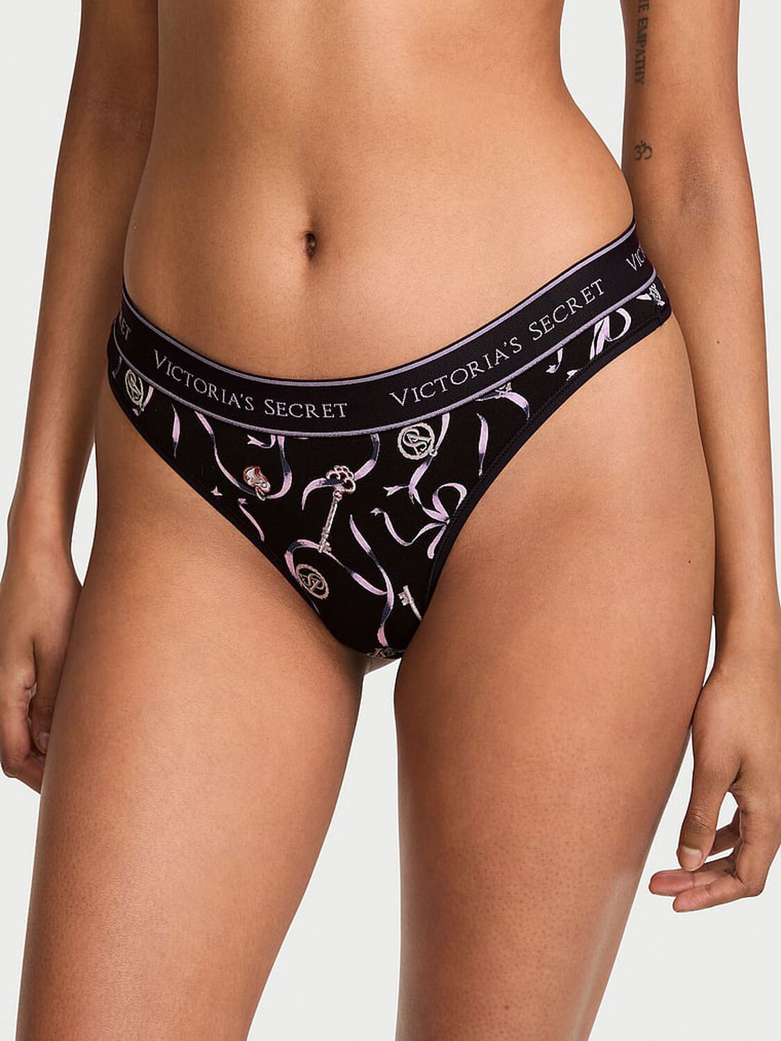 vs Cotton Logo Cotton Thong Panty Black Ribbons 1 of 2 