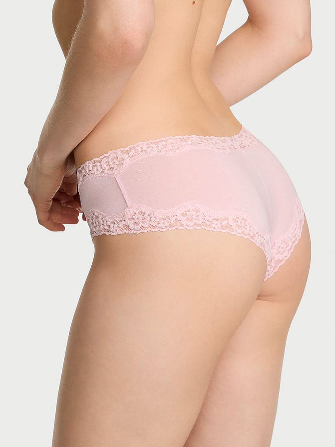 vs Lace Trim Cotton Lace-Waist Cheeky Panty Angel Pink 2 of 4 
