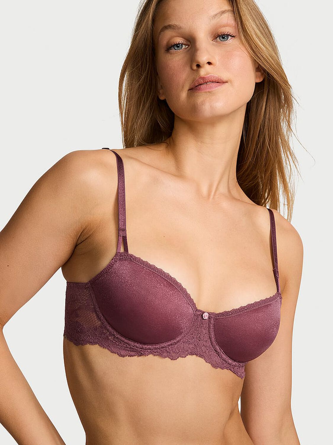 vs Dream Angels Wicked Sheer Shimmer Unlined Balconette Bra Morning Rose 1 of 4 