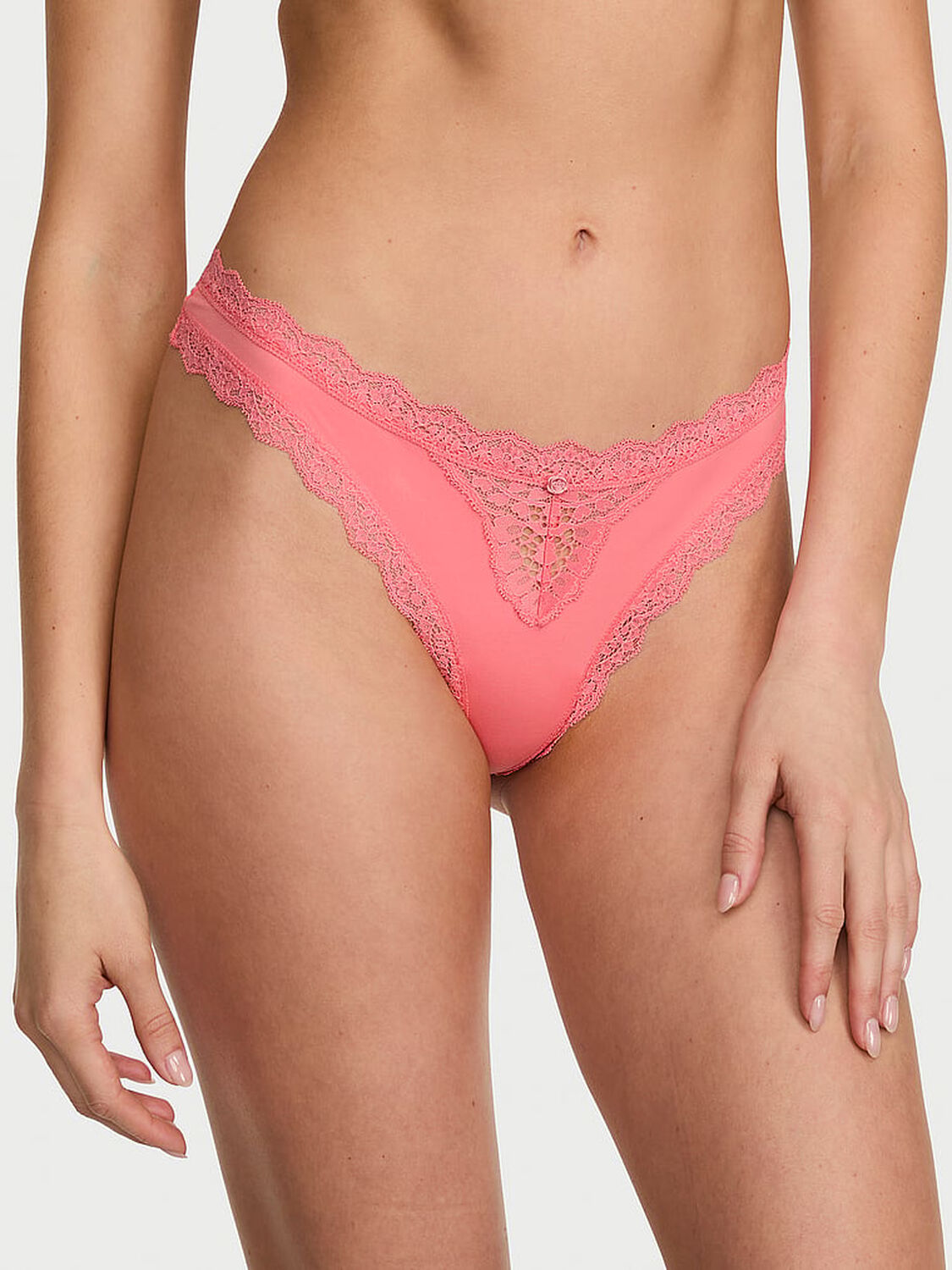 vs Dream Angels Lace-Trim Thong Panty Wild Salmon 1 of 3 