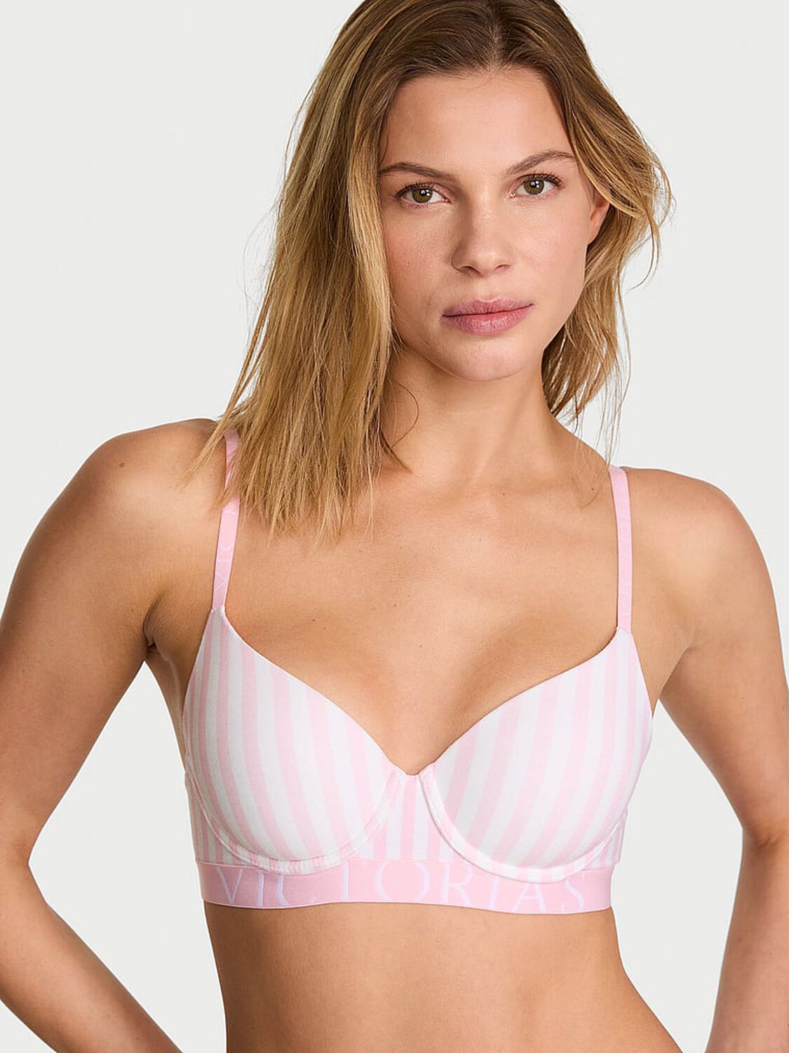vs The T-Shirt Cotton Exploded Logo Lightly Lined Demi Bra Pretty Blossom Stripes 1 of 2 