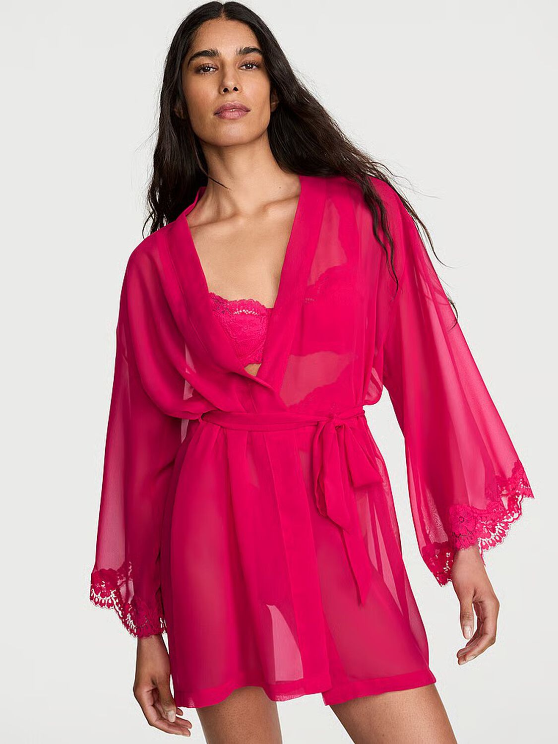 vs Dream Angels Chiffon & Lace Short Robe 1 of 3 