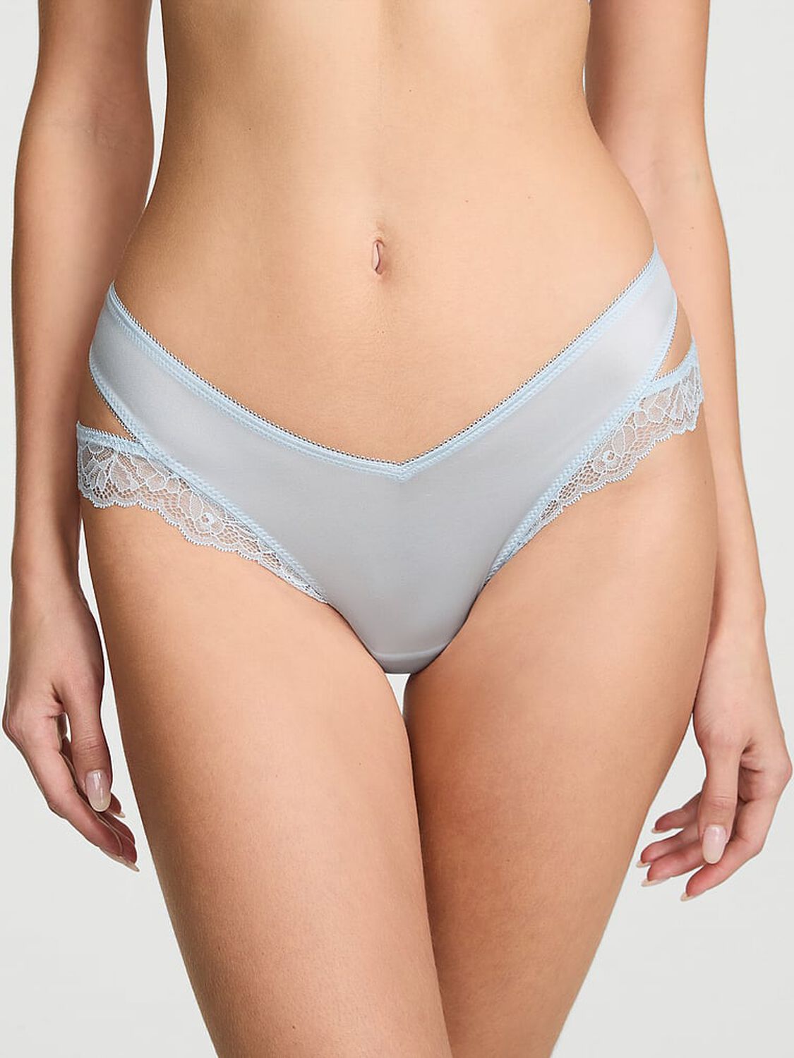 vs Very Sexy Rose Lace-Trim Cut-Out Thong Panty Linen Blue 1 of 3 