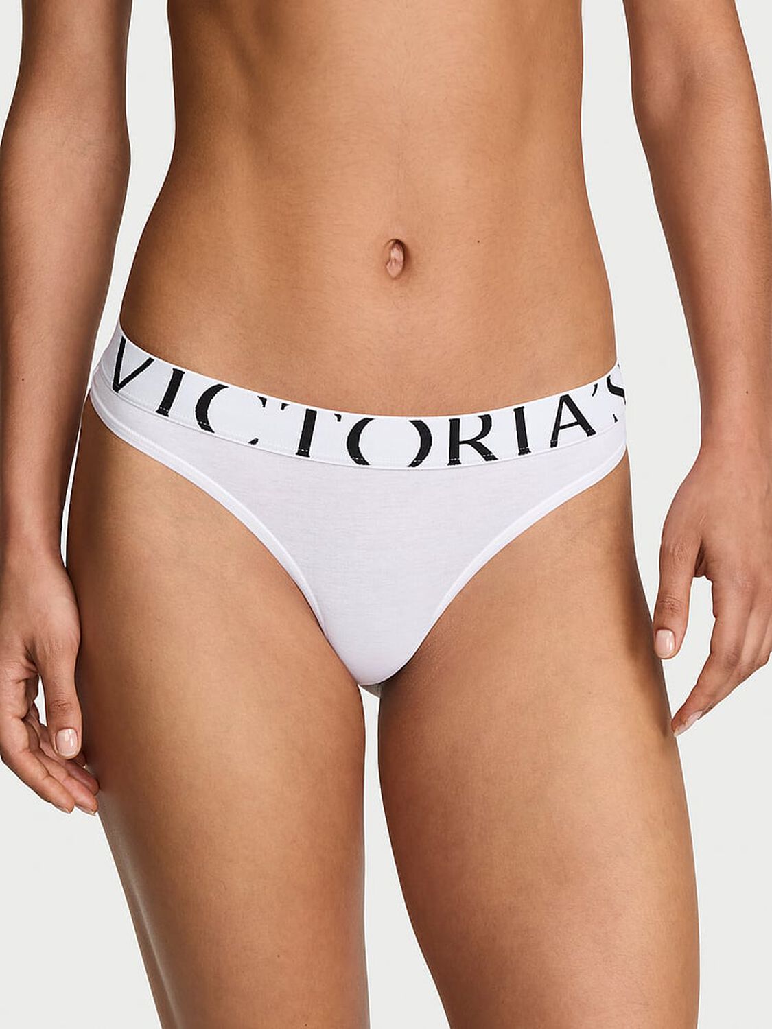 vs Cotton Exploded Logo Cotton Thong Panty White 1 of 3 