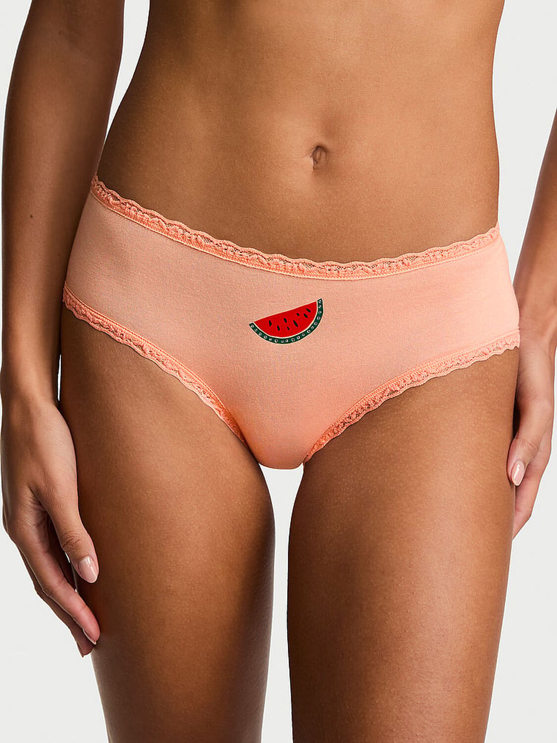 vs Lace Trim Cotton Lace-Waist Cheeky Panty Tropical Peach Watermelon 1 of 3 