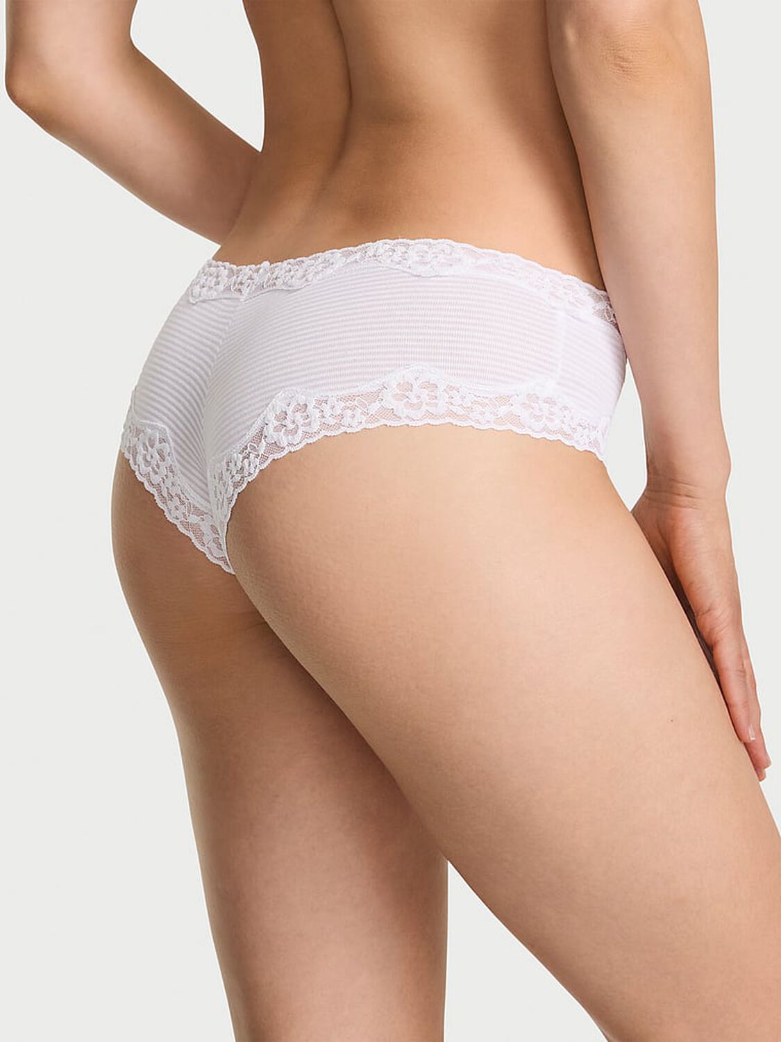 vs The Lacie Cotton Shadow Stripe Lace-Waist Cheeky Panty Vs White 2 of 4 