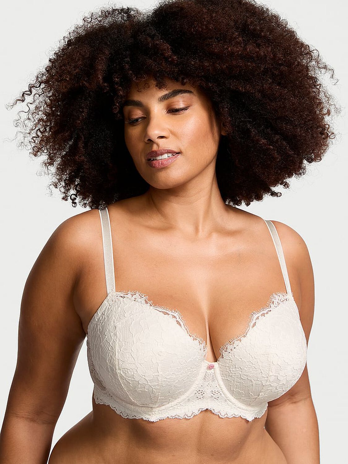 vs Dream Angels Lace Lightly Lined Classic Coverage Demi Bra Coconut White 1 of 5 
