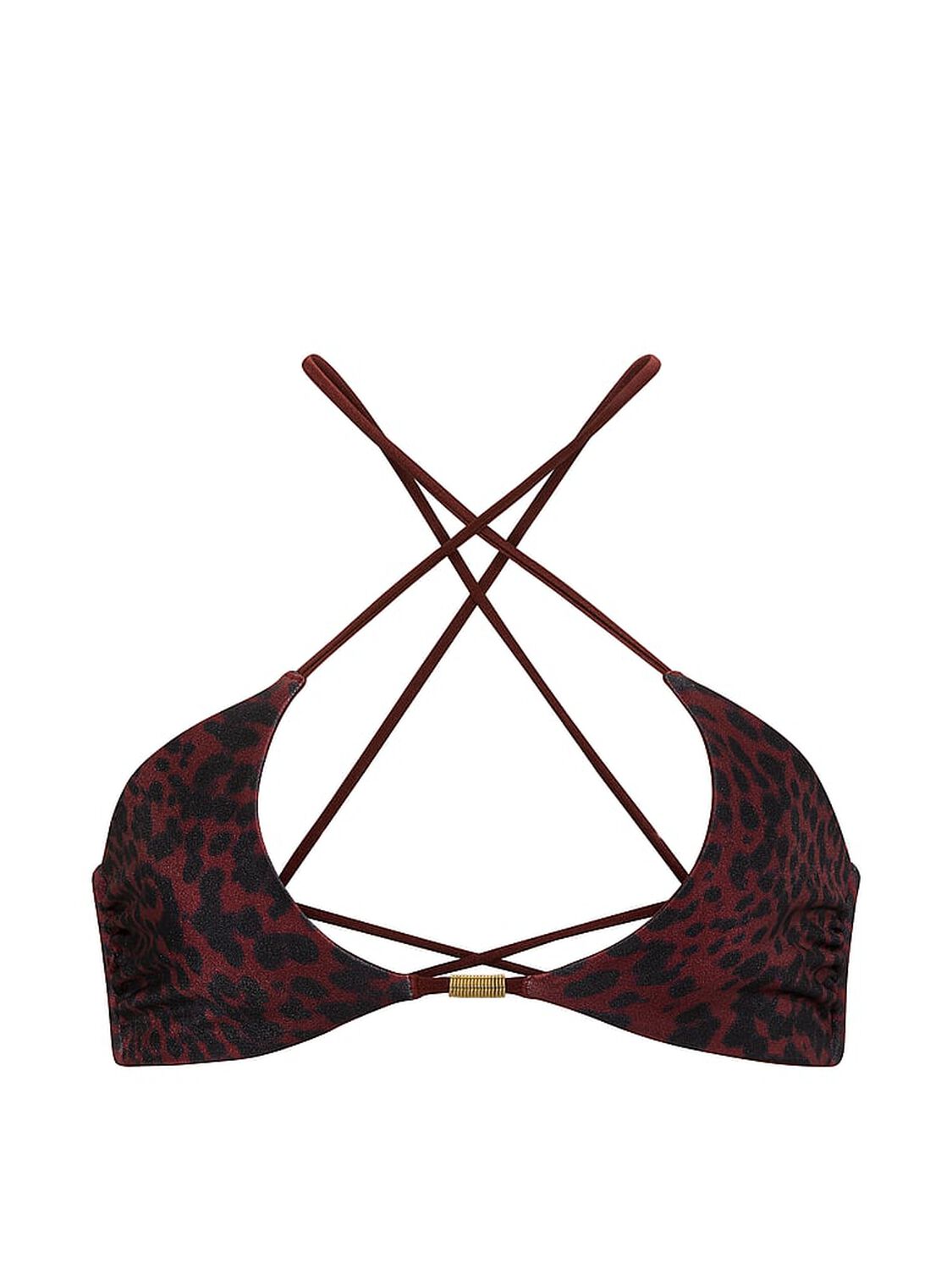 vs Victoria's Secret Swim Reversible Cut-Out Rings Halter Bikini Top Dark Chili Cheetah 3 of 3 