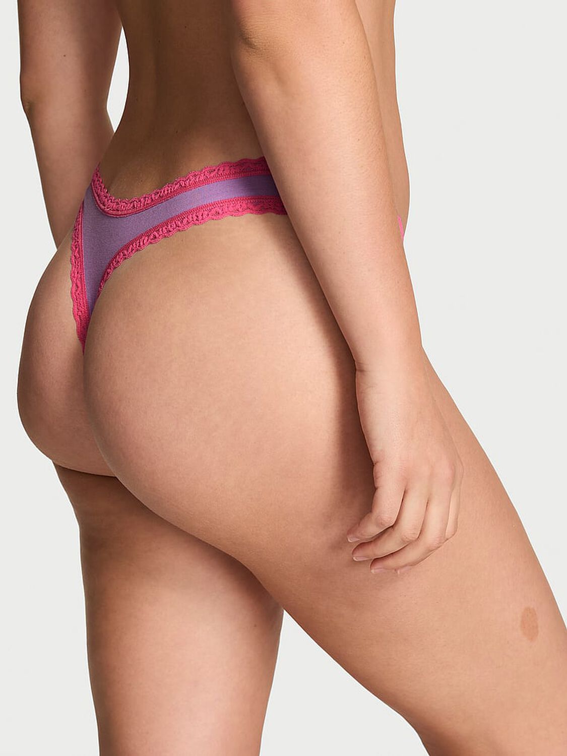 vs Lace Trim Cotton Lace-Waist Thong 2 of 3 