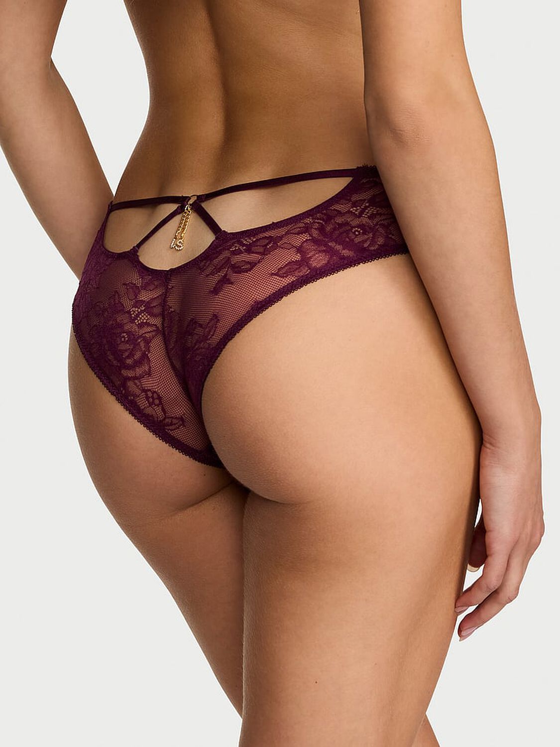 vs Very Sexy Rose Lace Strappy-Back Hardware Cheeky Panty Rich Maroon 2 of 3 