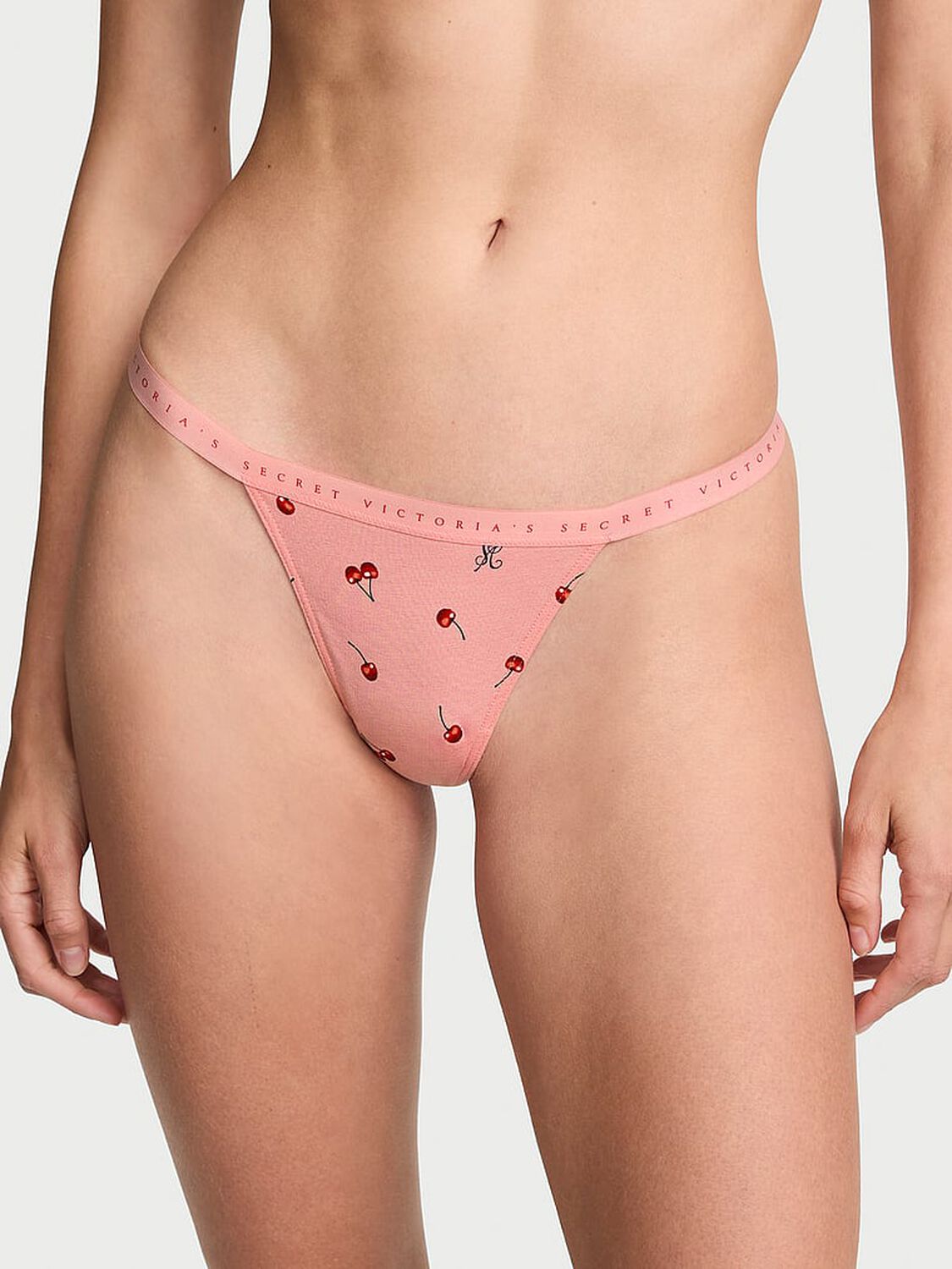 vs Victoria's Secret Stretch Cotton V-String Panty Cherries 1 of 3 