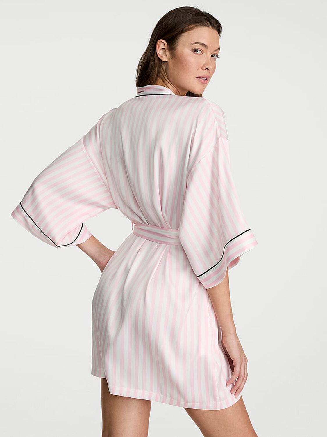 vs Victoria's Secret Signature Satin Short Piped Robe Iconic Stripe 2 of 3 