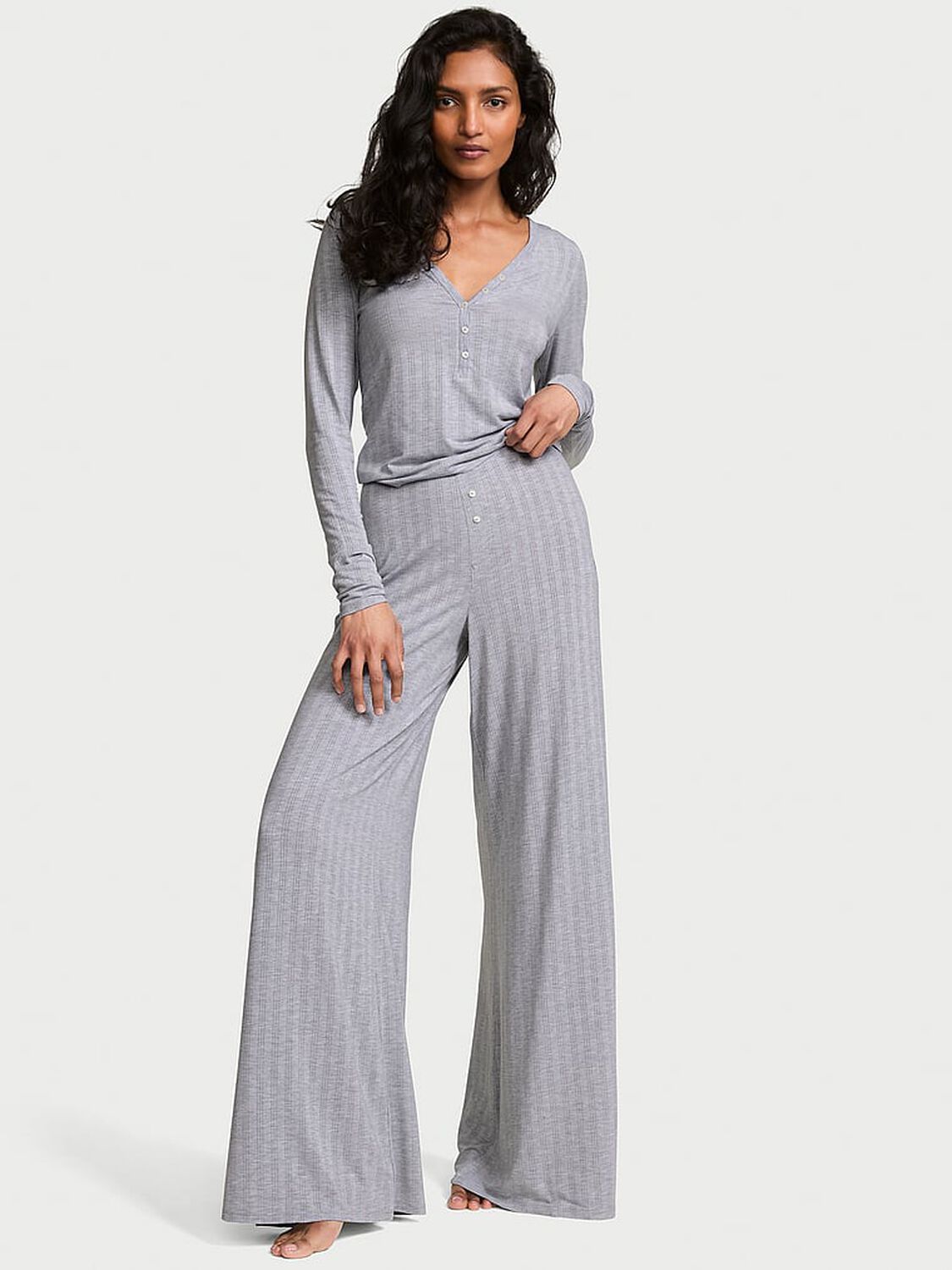 vs Victoria's Secret SoSoft&trade; Modal Ultra-Fine Henley Top & Pant Set Medium Heather Grey 1 of 3 