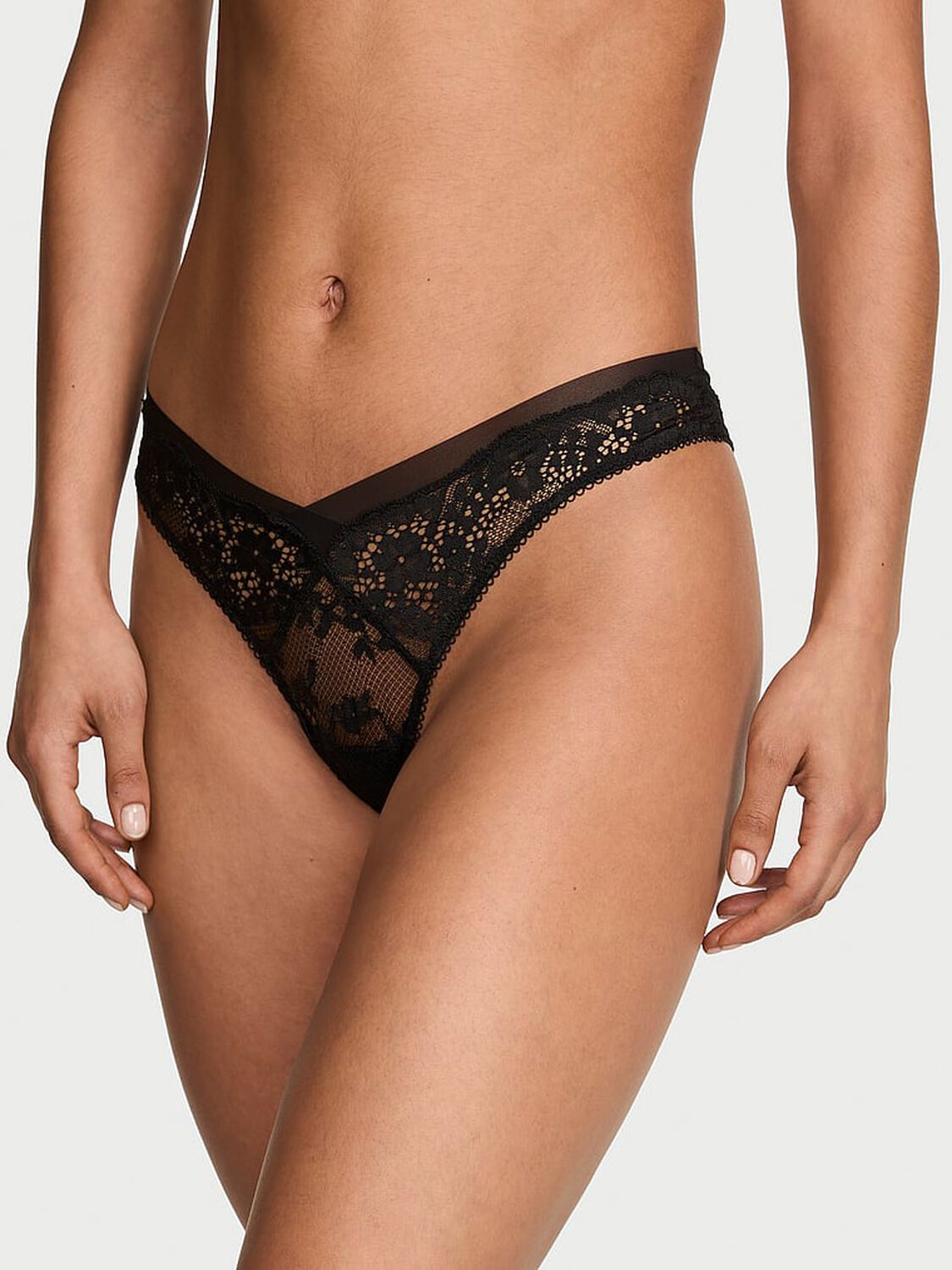 vs Dream Angels Lace & Mesh Brazilian Panty Black 1 of 2 