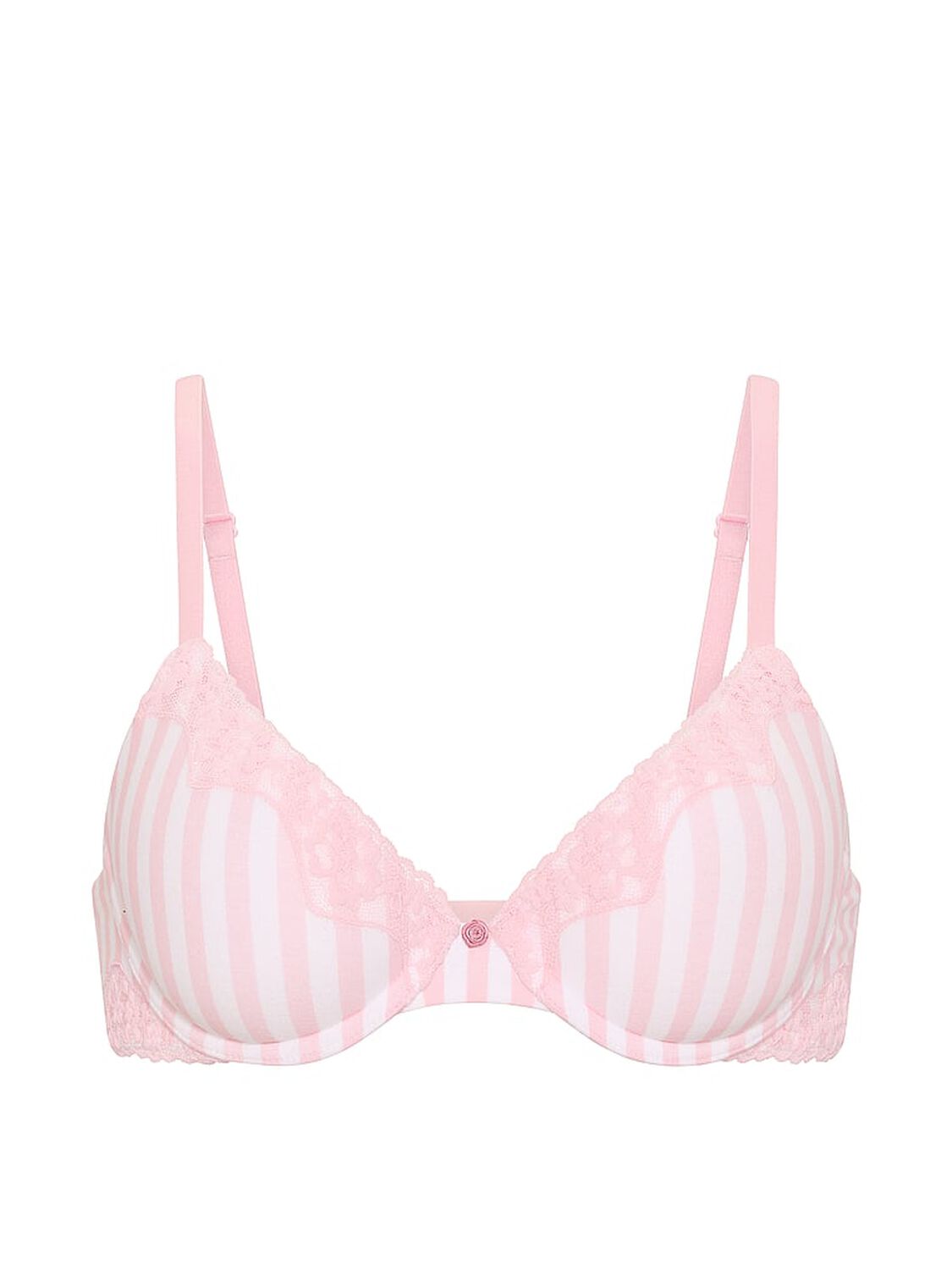 vs The T-Shirt Cotton Lace-Trim Lightly Lined Demi Bra Pink Stripes 3 of 3 