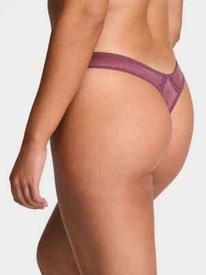 Sheer Shimmer Lace-Trim Thong Panty