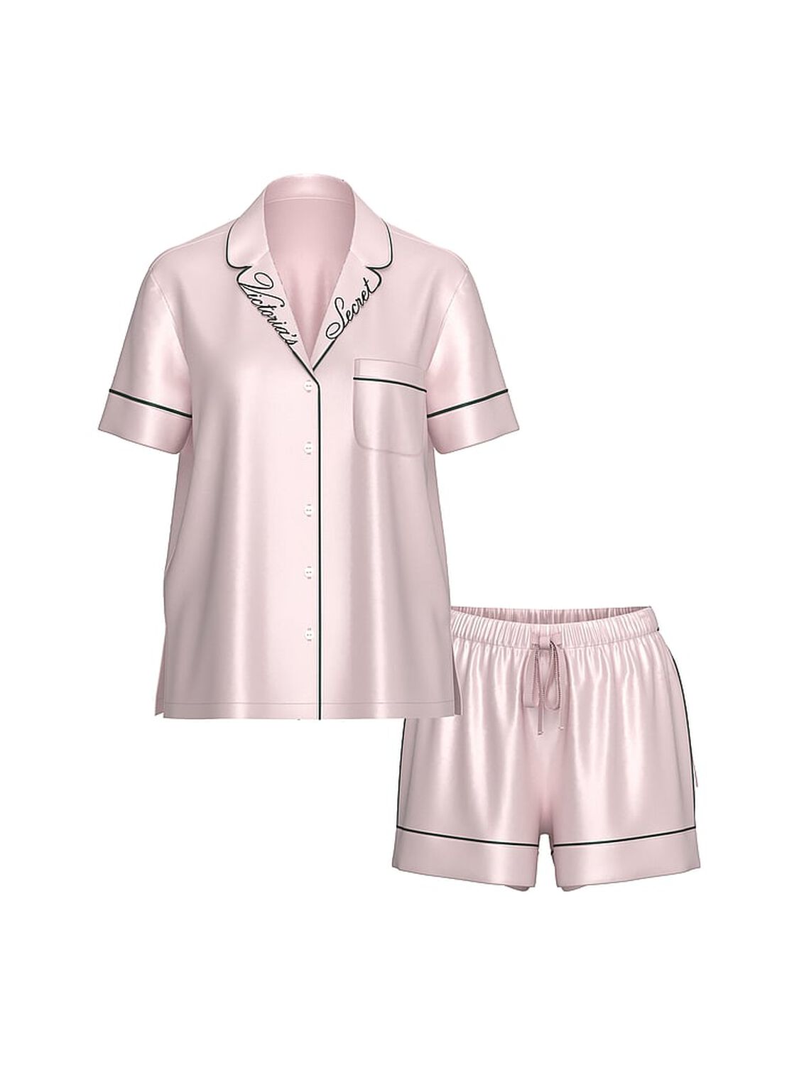 vs Victoria's Secret Glazed Satin Short Pajama Set Angel Pink 3 of 3 