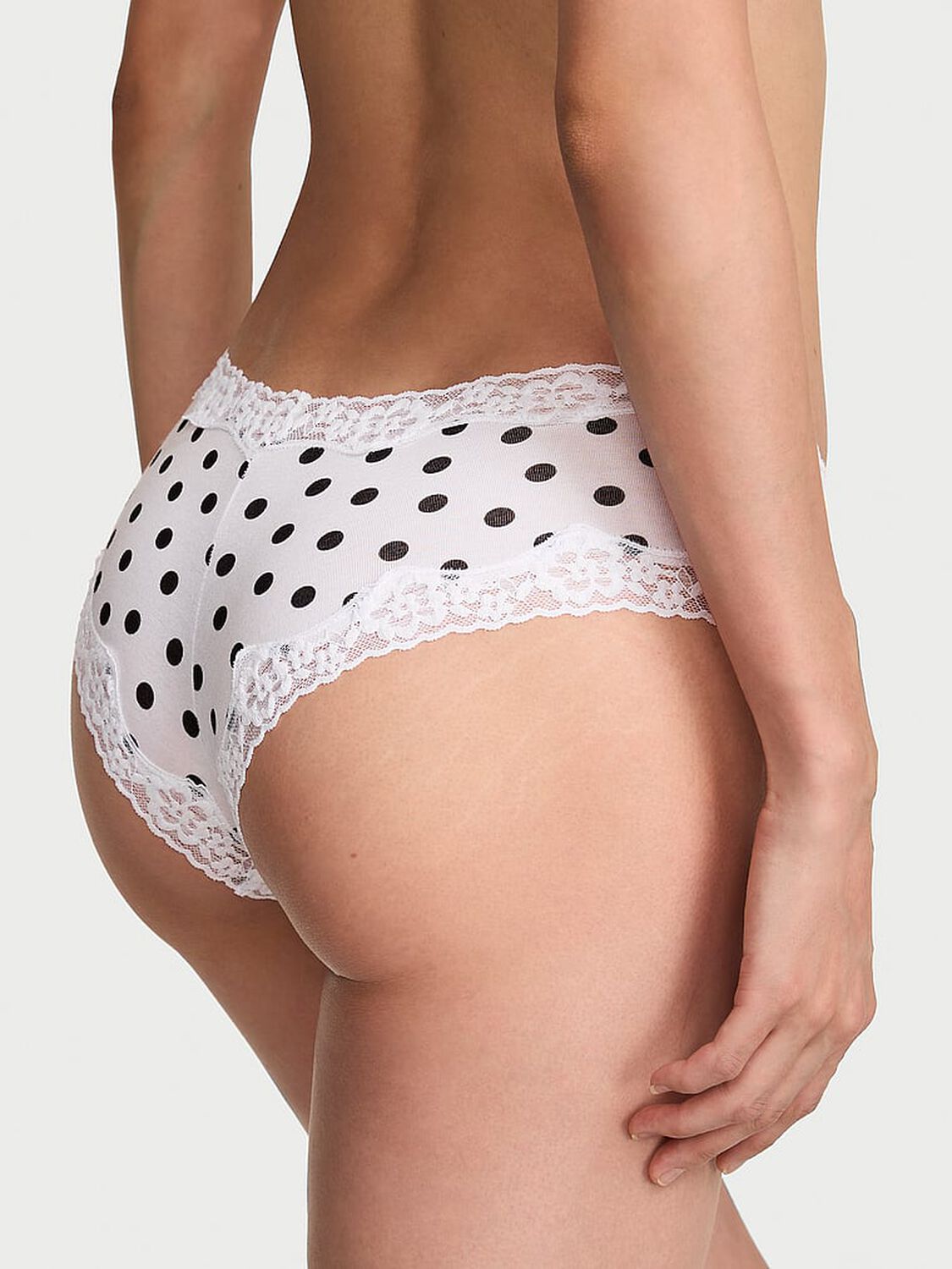 vs Lace Trim Cotton Lace-Waist Cheeky Panty Vs White Dot 2 of 4 