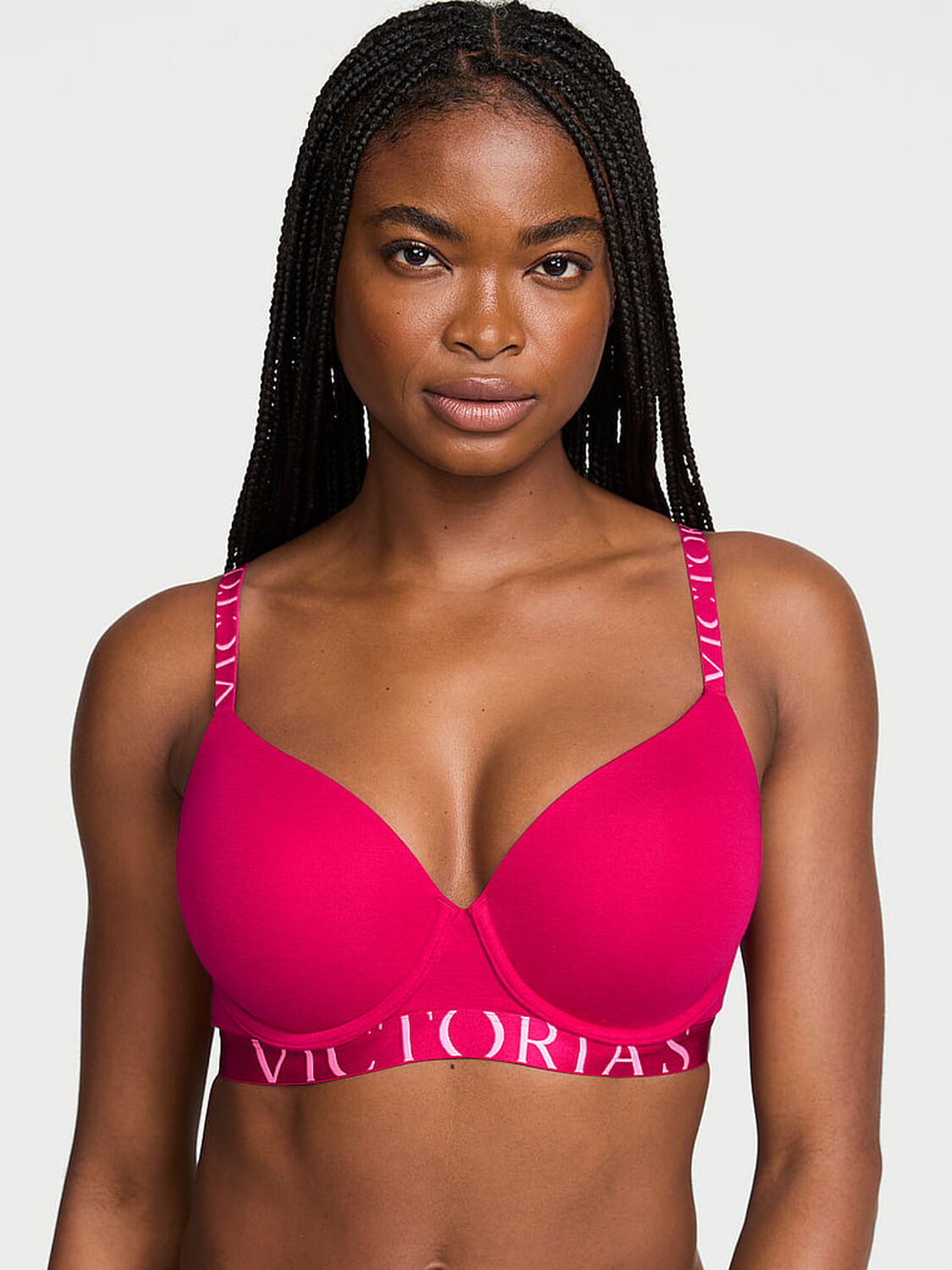 vs The T-Shirt Cotton Exploded Logo Lightly Lined Demi Bra Vibrant Fuchsia 1 of 3 
