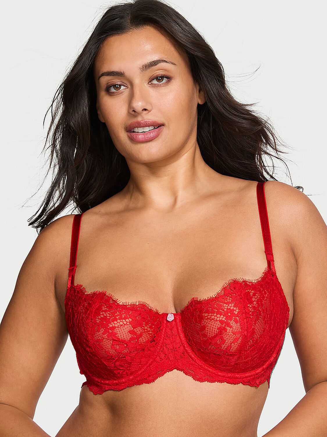 vs Dream Angels Wicked Unlined Lace Balconette Bra Bright Vermillion 1 of 3 