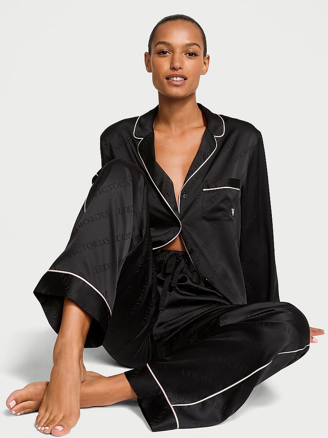 vs Victoria's Secret Glazed Satin Long Pajama Set 1 of 3 
