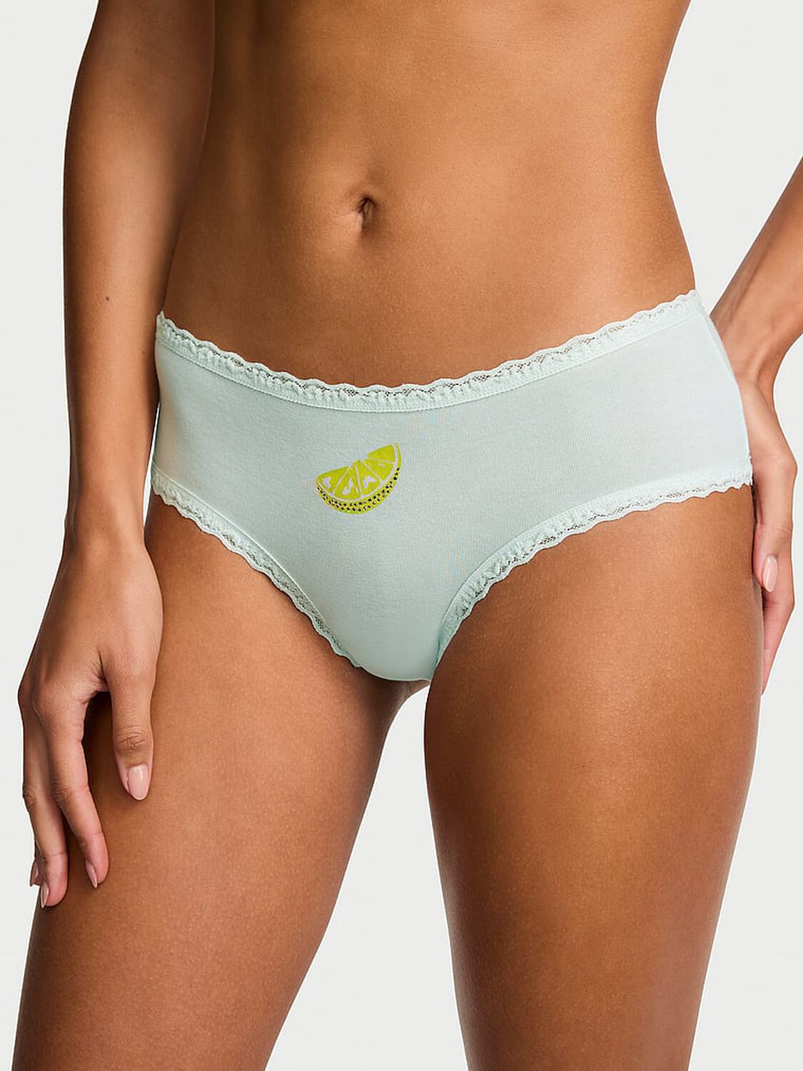 vs Lace Trim Cotton Lace-Waist Cheeky Panty Bliss Get Lost Graphic 1 of 3 
