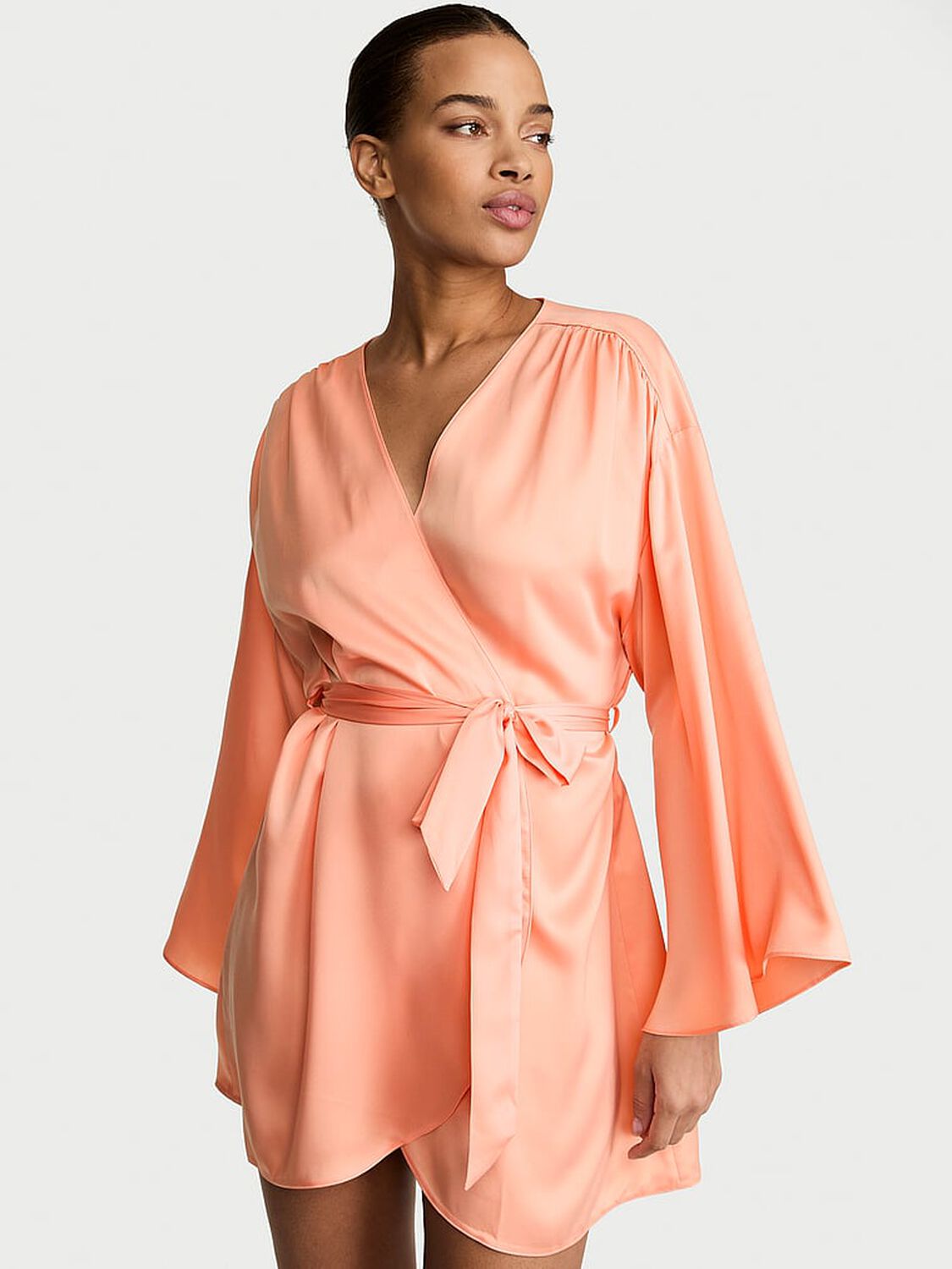 vs Victoria's Secret Satin Short Robe Tropical Peach 1 of 4 