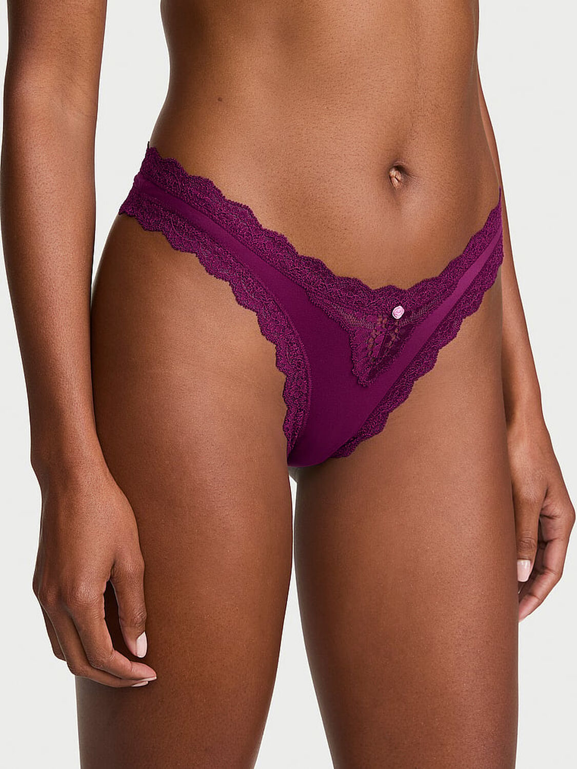 vs Dream Angels Lace-Trim Brazilian Panty Rhubarb 1 of 3 
