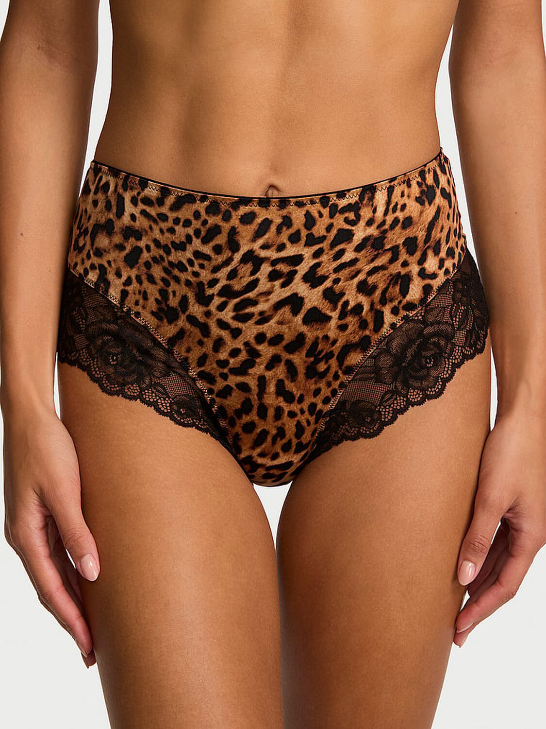 vs Very Sexy Smooth Lace-Trim High-Waist Brief Panty Leopard 1 of 3 