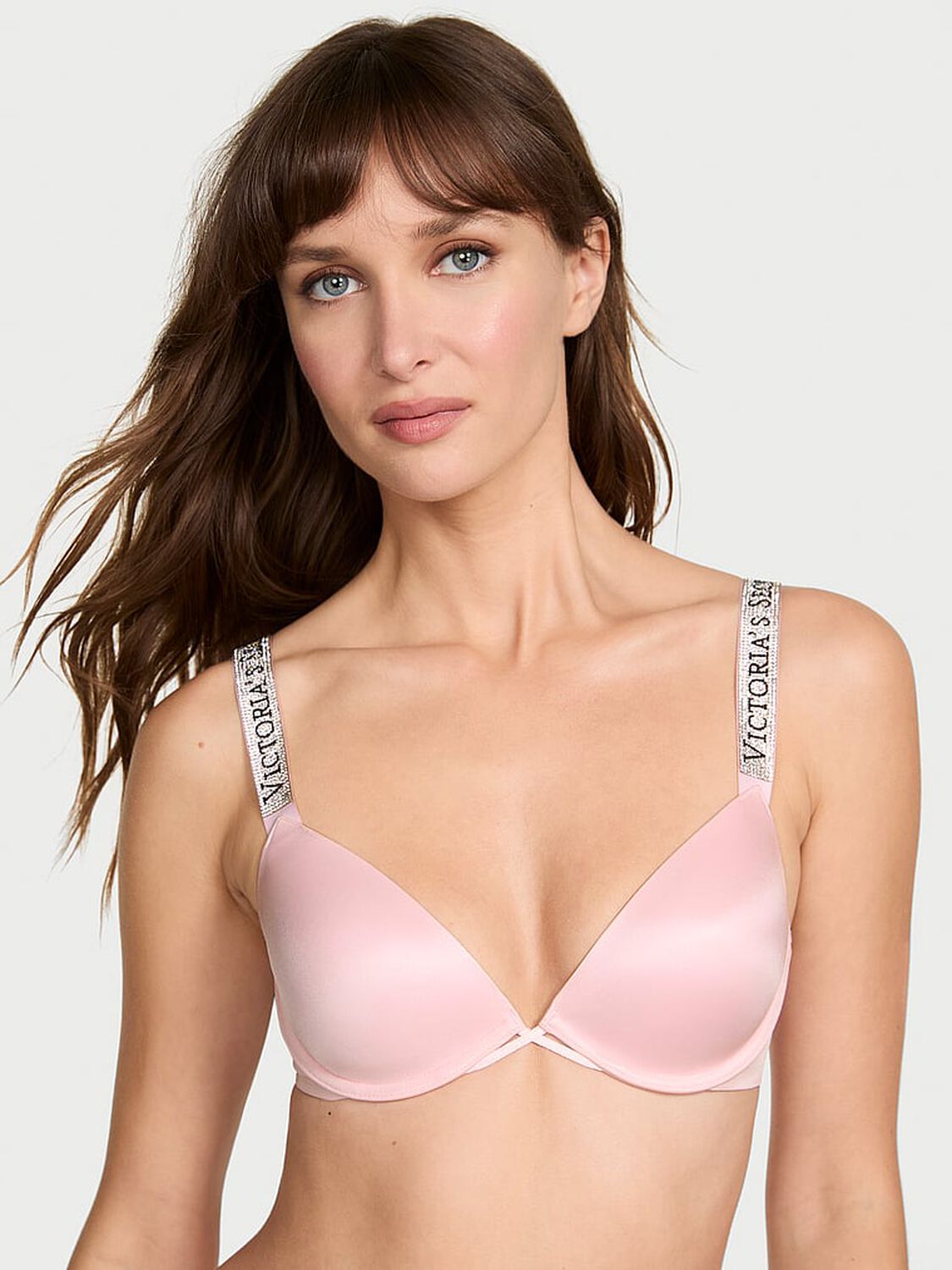 vs Very Sexy Logo Shine Strap Lightly Lined Low-Cut Demi Bra Angel Pink 1 of 4 