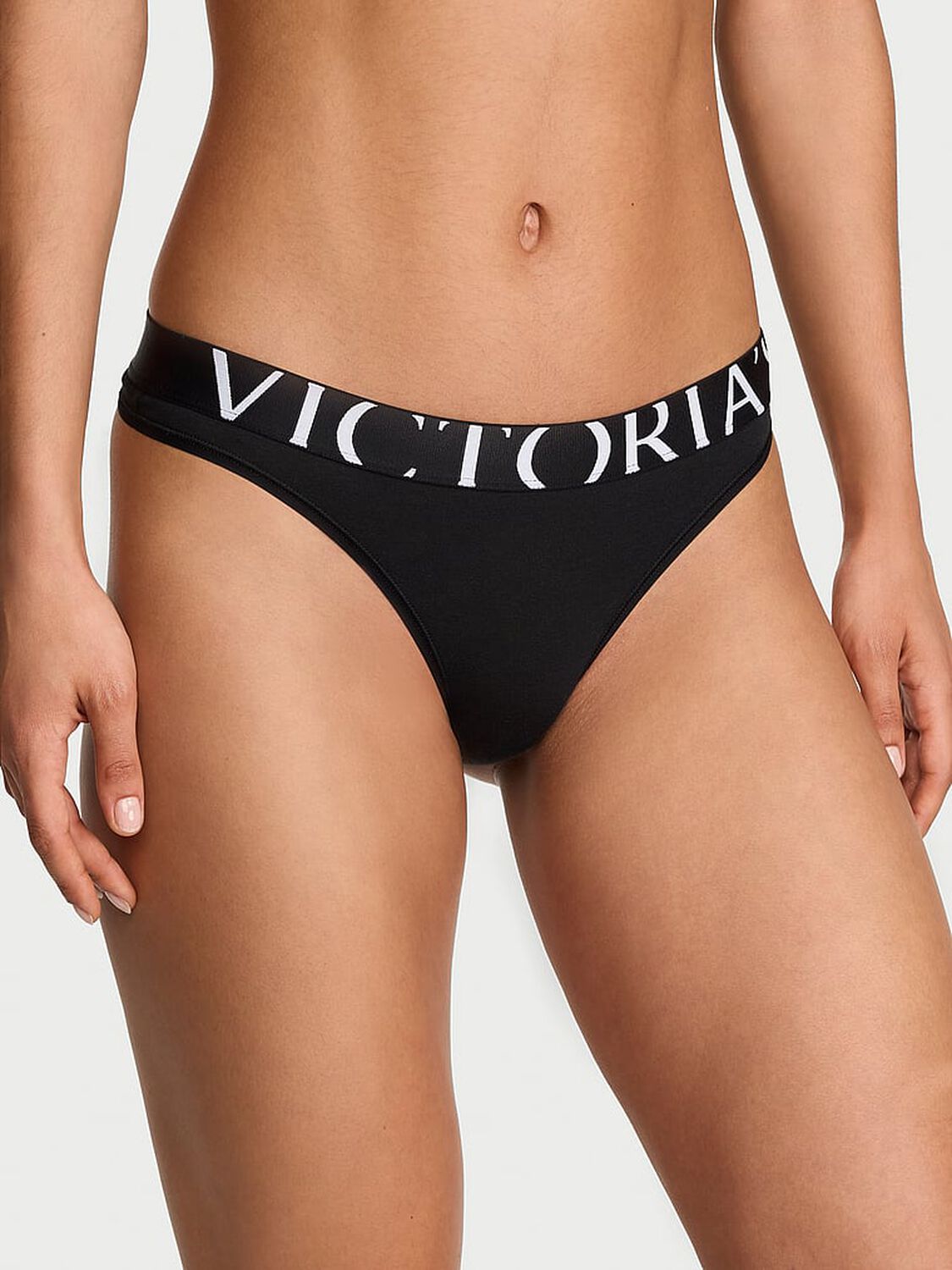 vs Cotton Exploded Logo Cotton Thong Panty Black 1 of 3 