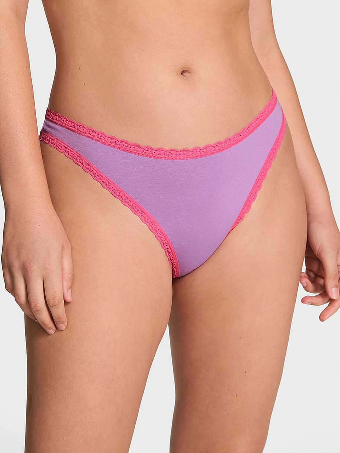 vs Lace Trim Cotton Lace-Waist Thong 1 of 3 