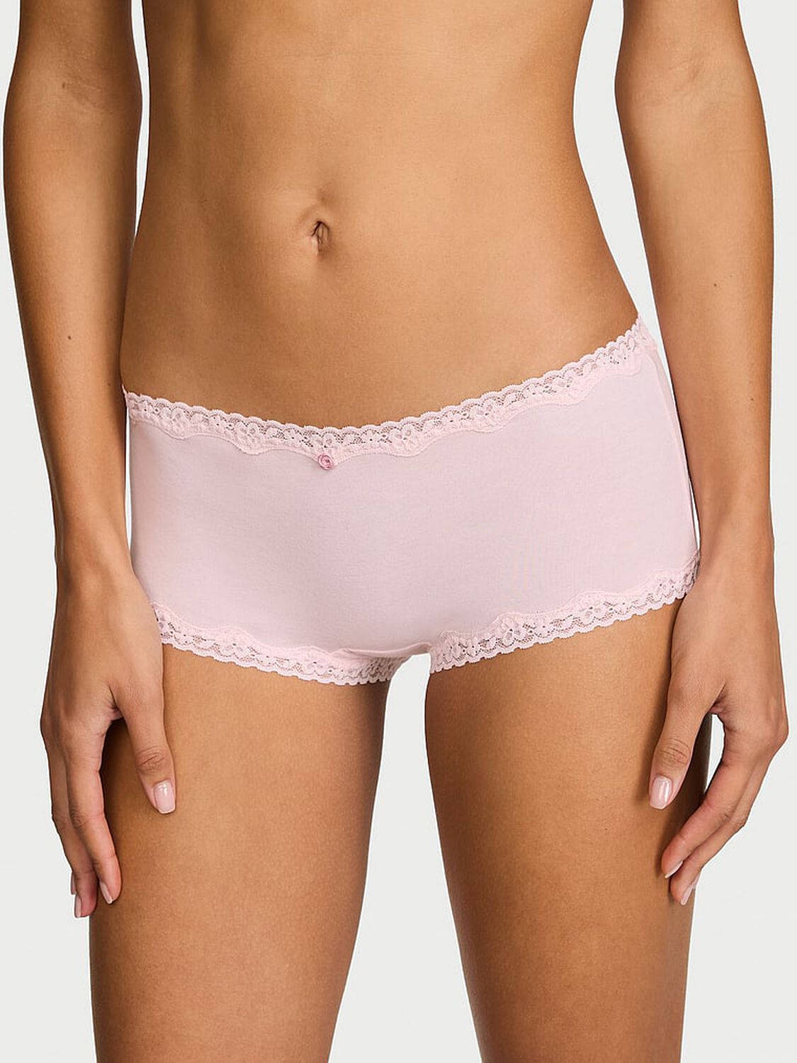 vs Lace Trim Cotton Lace-Trim Boyshort Panty 1 of 2 