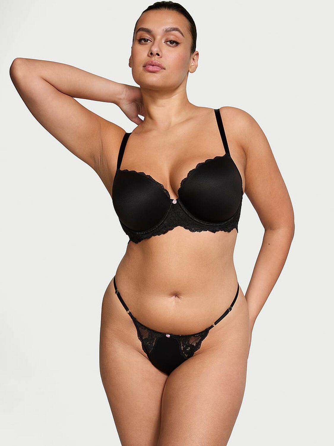 vs Dream Angels Smooth & Lace Lightly Lined Classic Coverage Demi Bra Black 3 of 4 