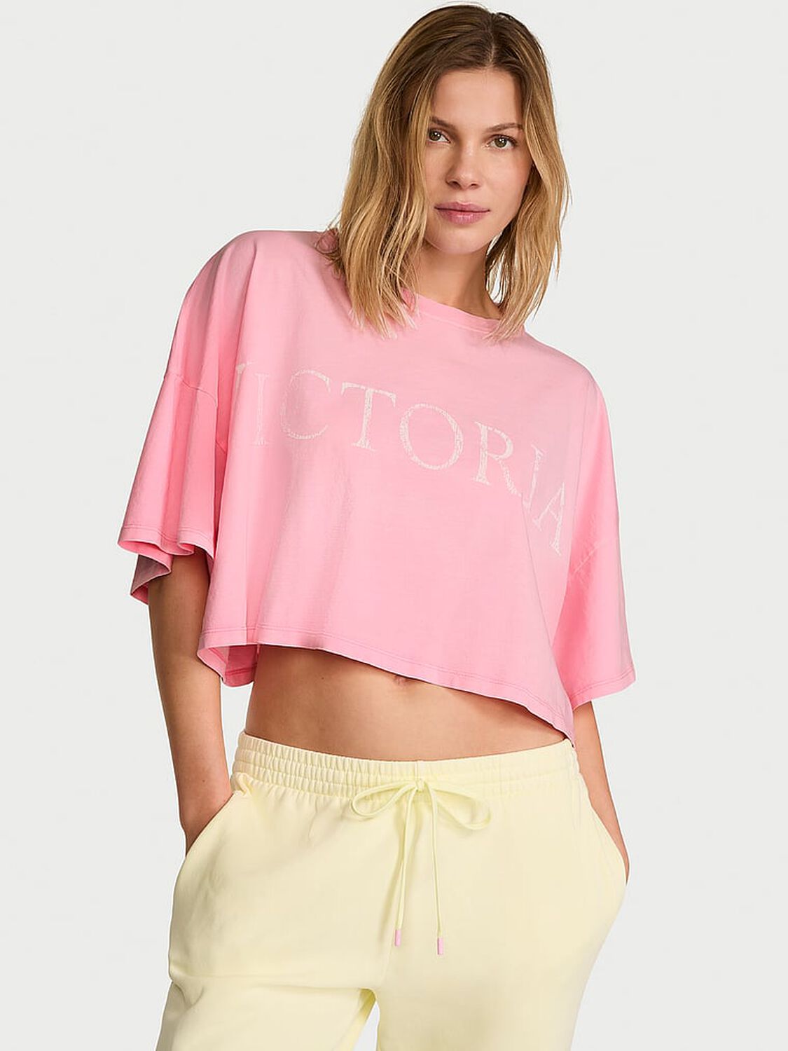 vs Angel Essentials Logo Cotton Oversized Crop Tee 1 of 4 