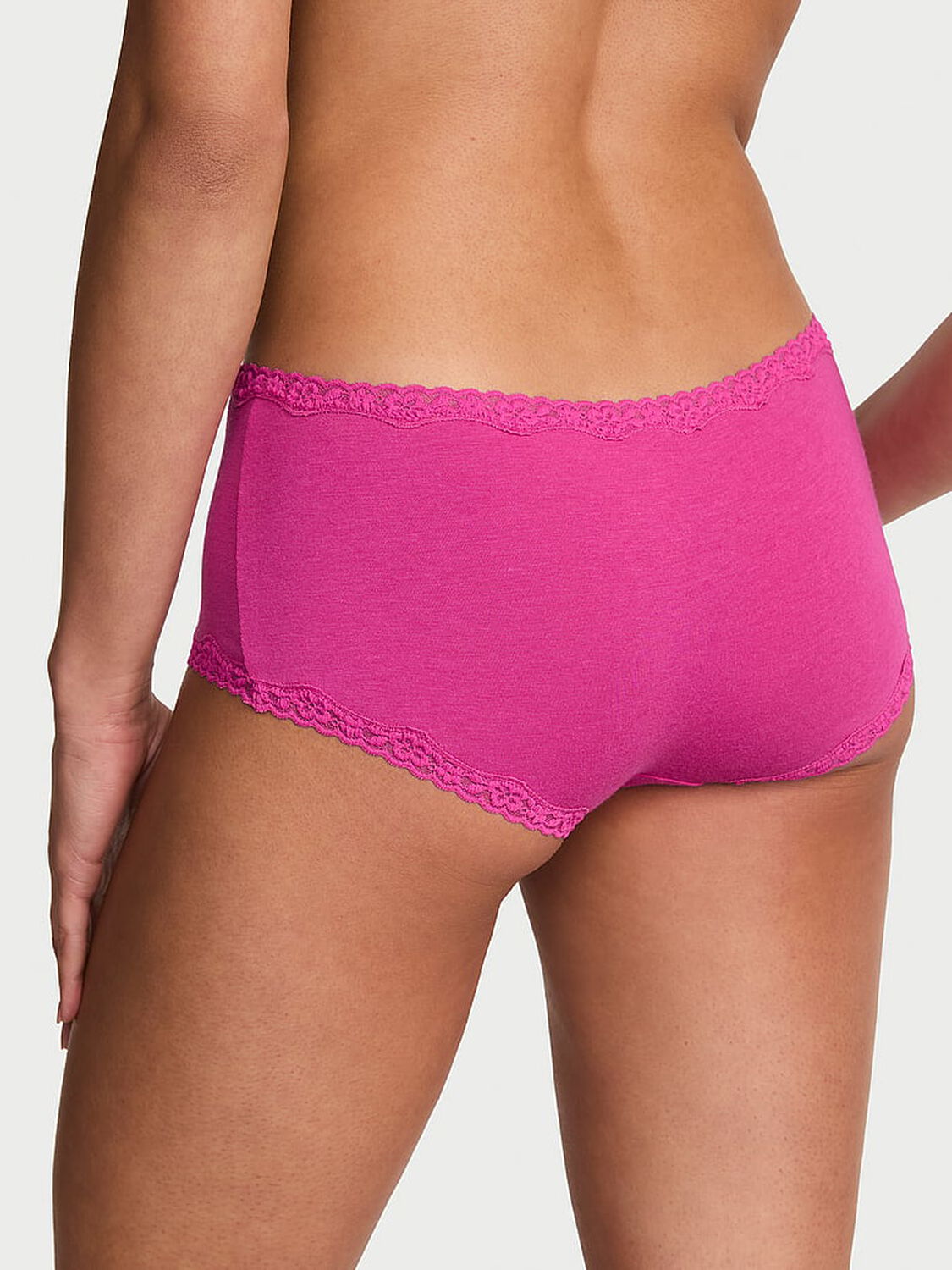 vs Lace Trim Cotton Lace-Trim Boyshort Panty Pink Fire 2 of 2 