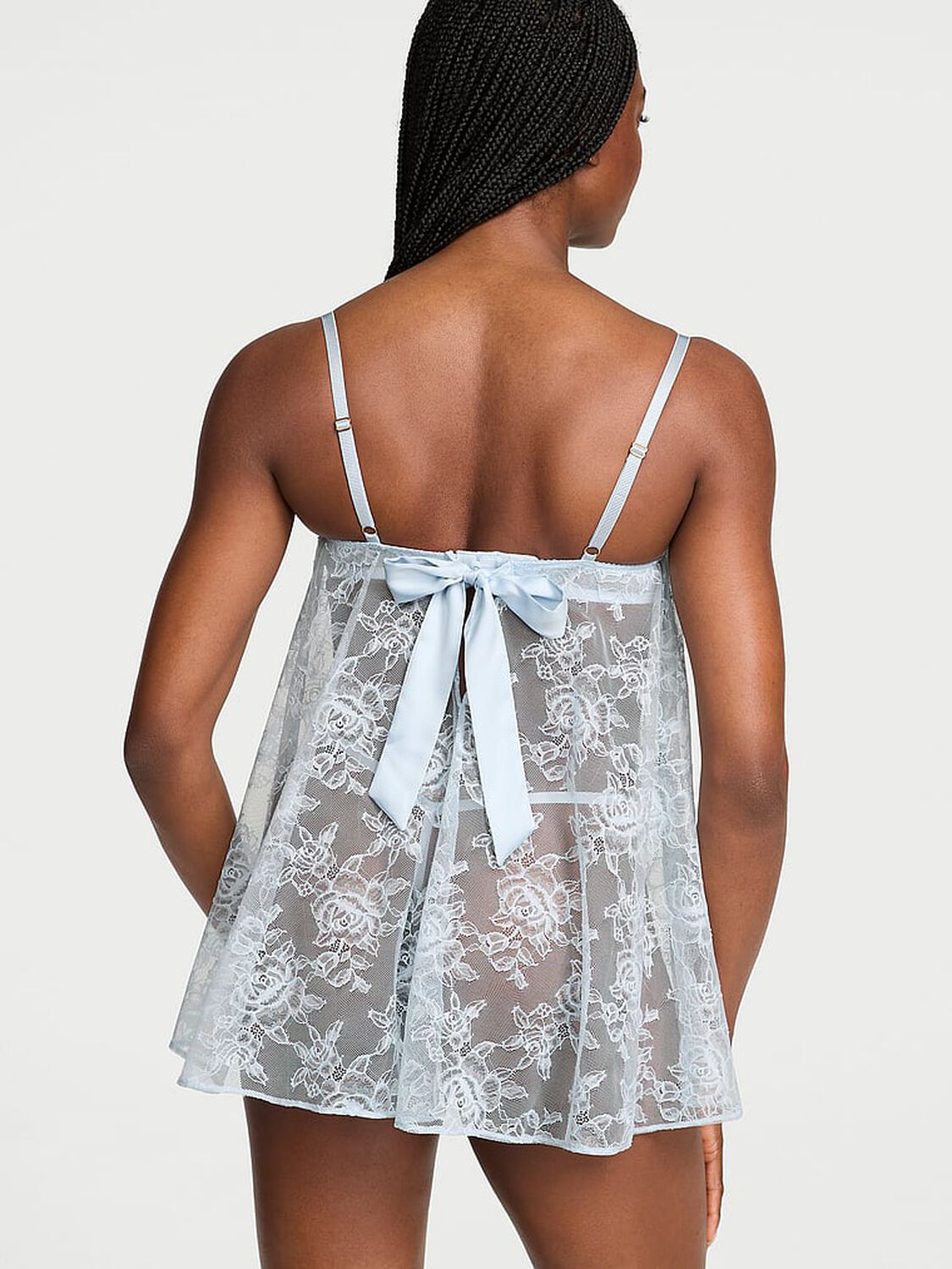 vs Very Sexy Wicked Unlined Rose Lace Babydoll Set Linen Blue 2 of 3 