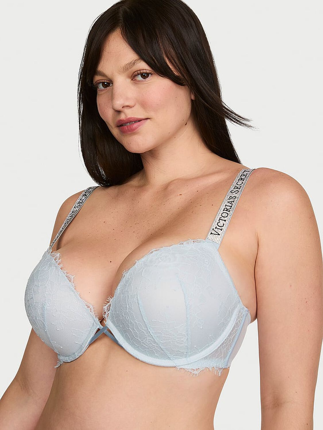 vs Very Sexy Shine Strap Lace Push-Up Bra Linen Blue 1 of 2 